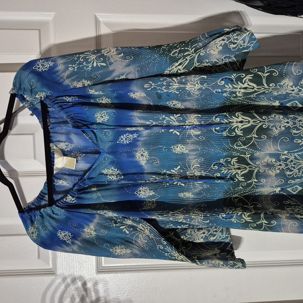 Blue Graphic 3/4 Sleeve Relaxed Blouse